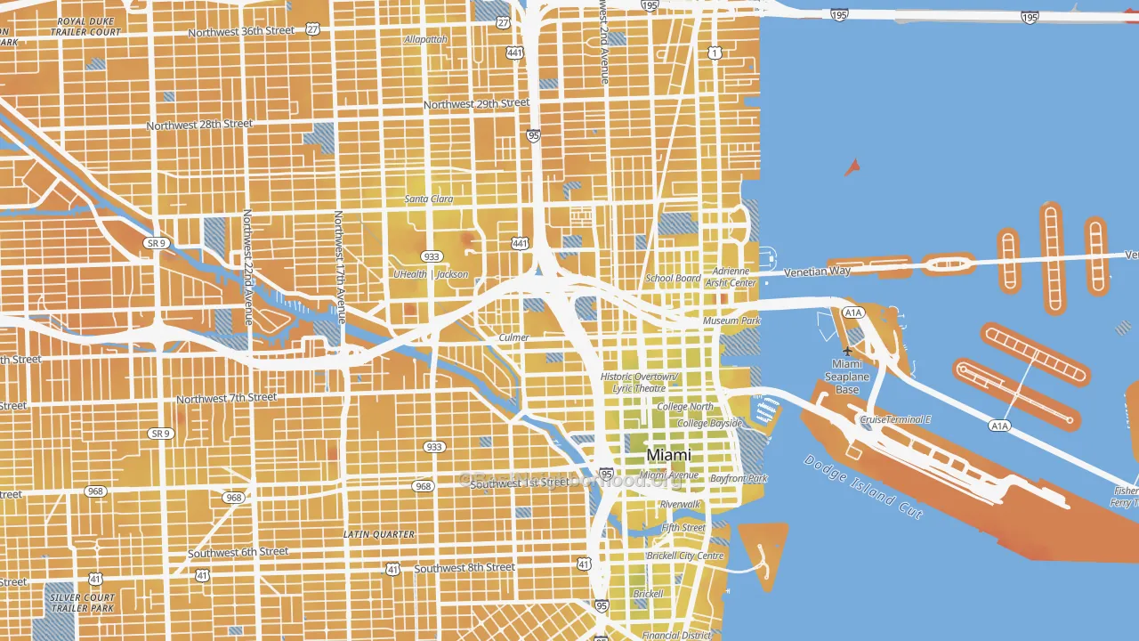 Transit Grade map of Overtown, Miami, FL