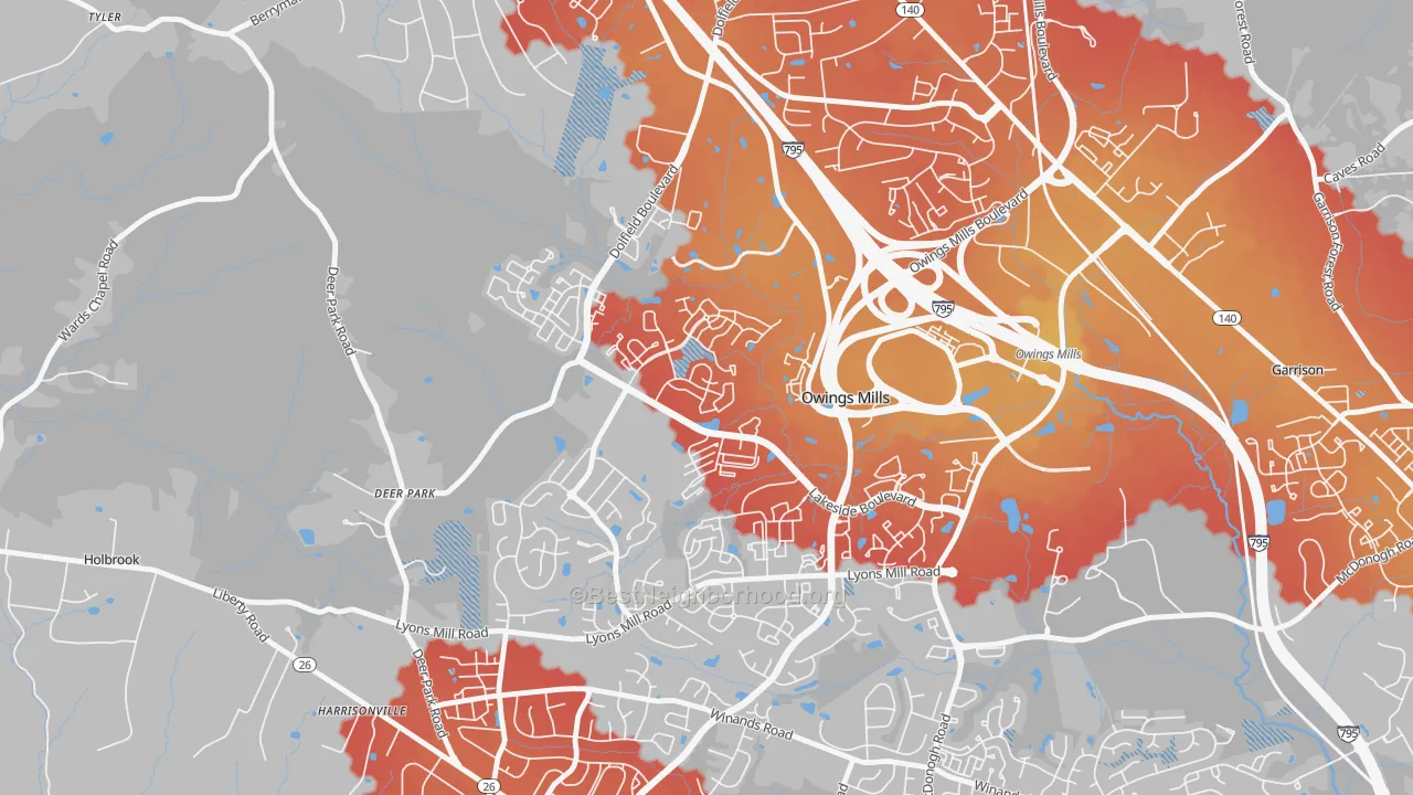 Transit Grade map of Owings Mills New Town, Owings Mills, MD