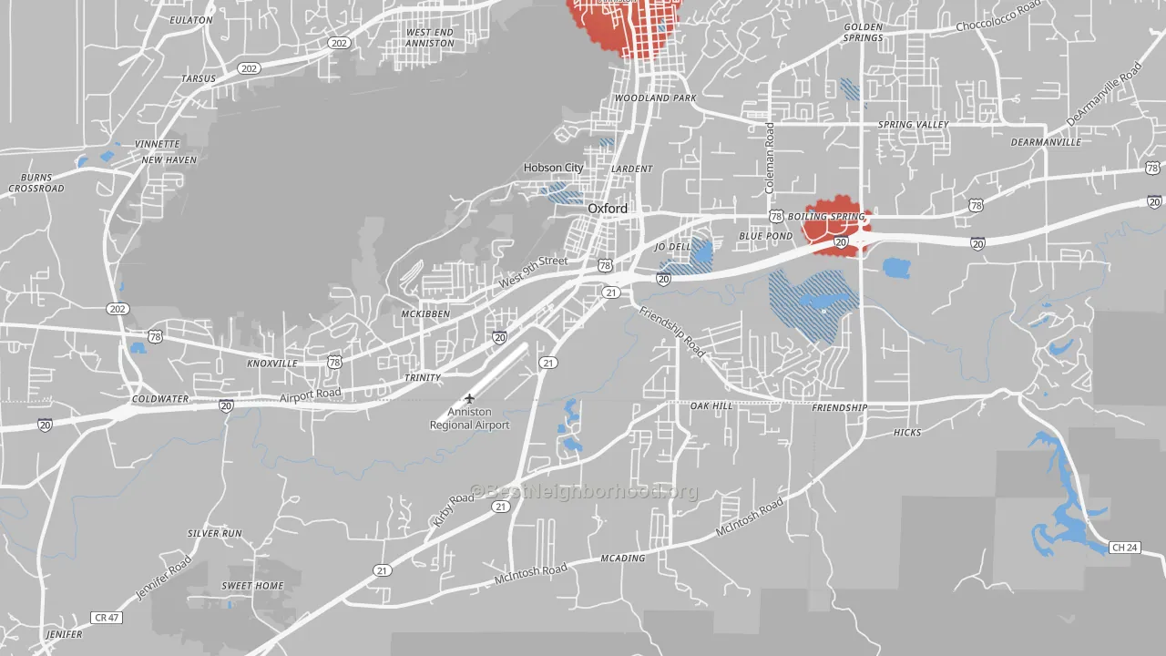 Transit Grade map of Oxford, AL