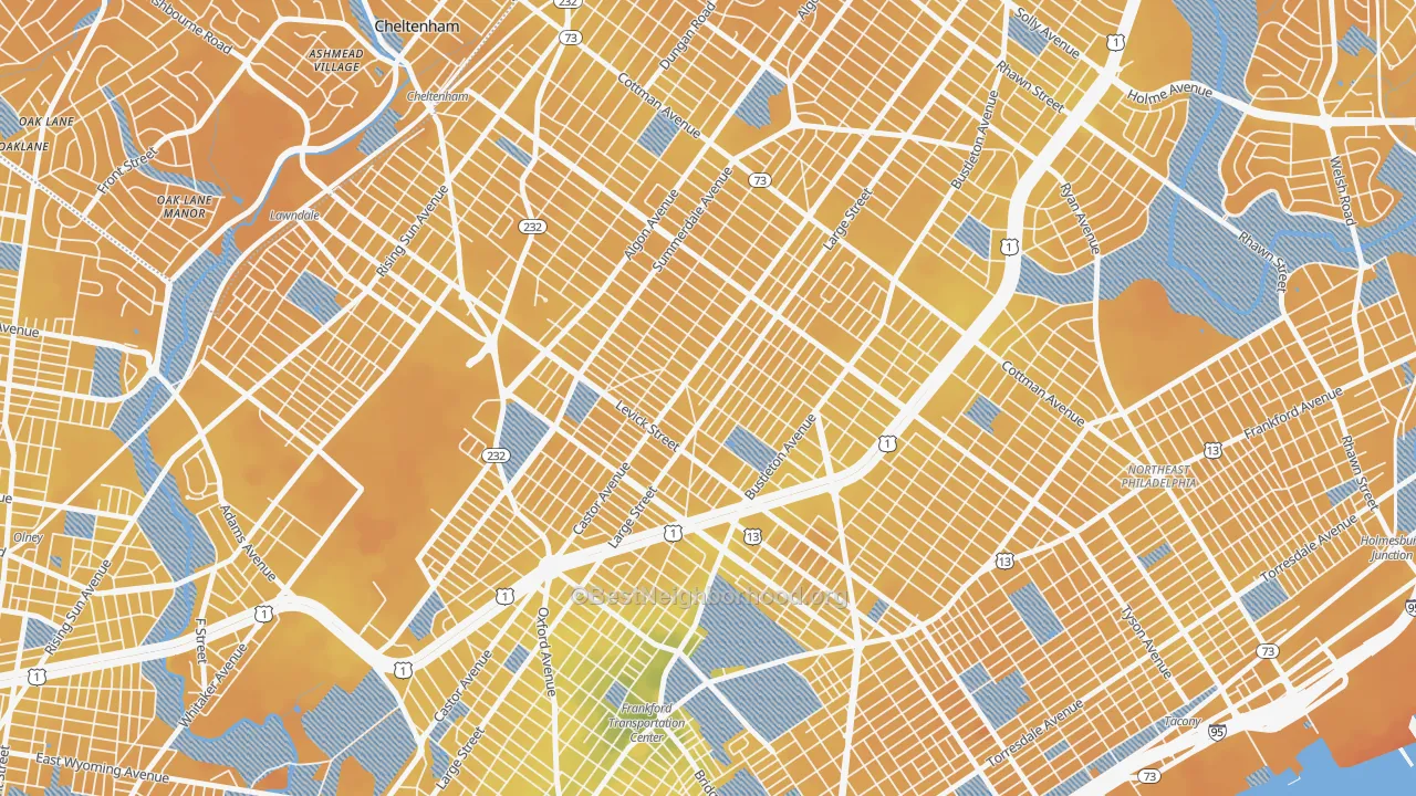 Transit Grade map of Oxford Circle, Philadelphia, PA