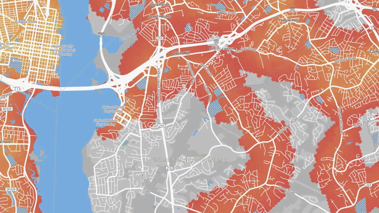 Transit Grade map of Oxon Hill, MD