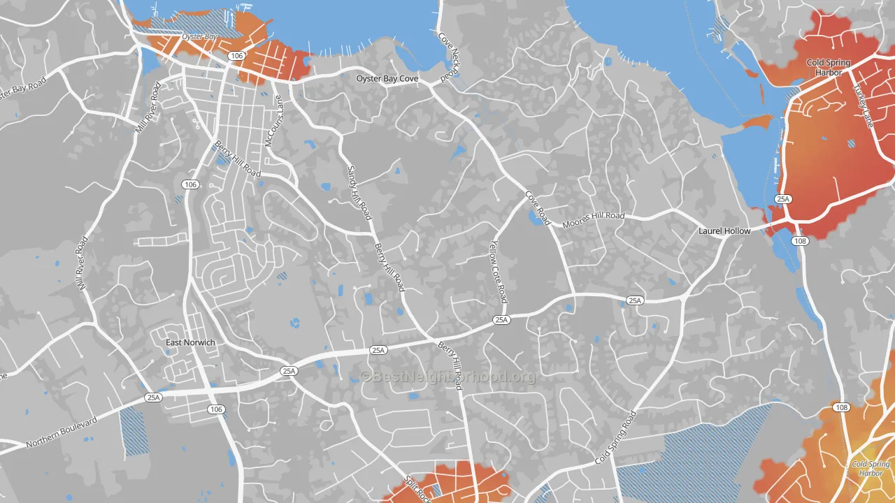 Transit Grade map of Oyster Bay Cove, NY