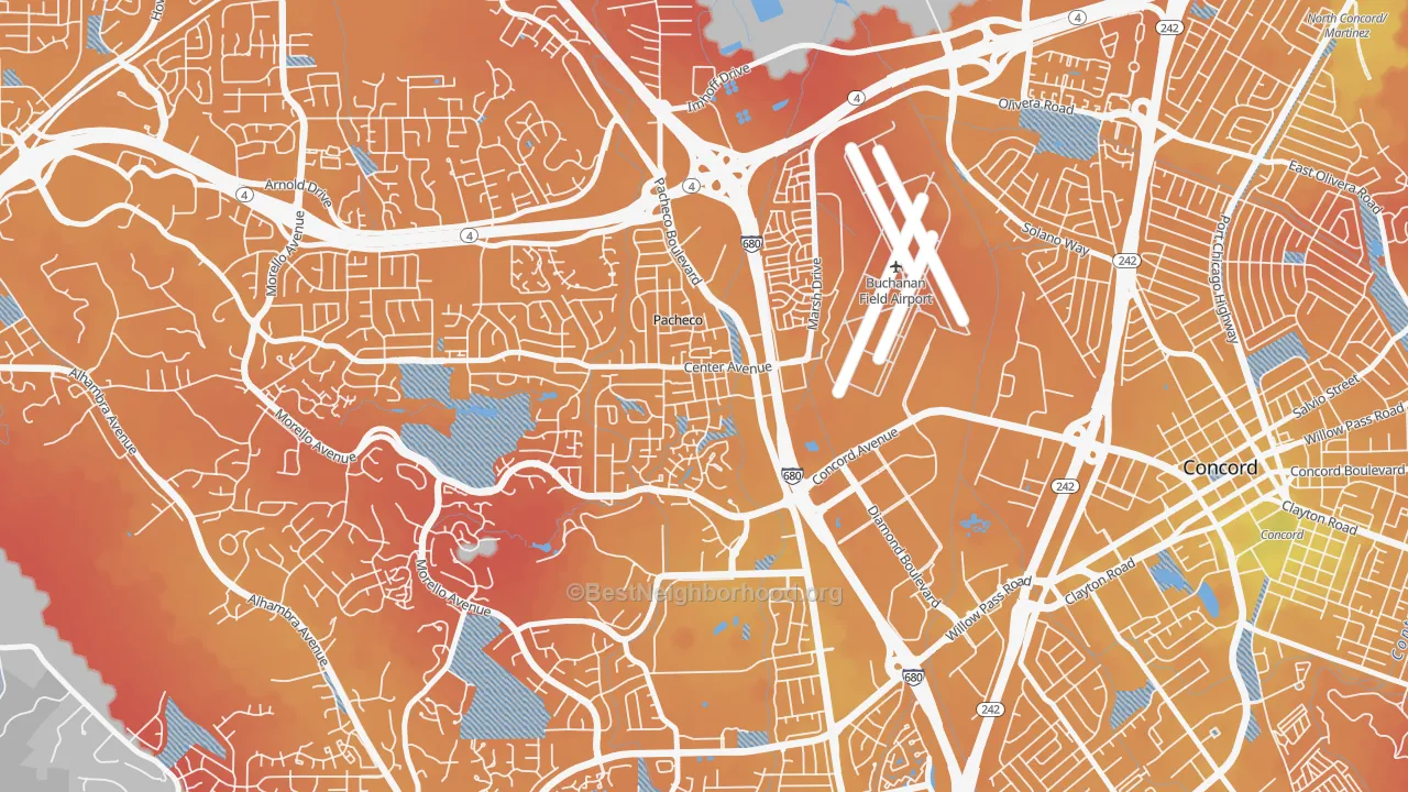 Transit Grade map of Pacheco-Martinez, Martinez, CA