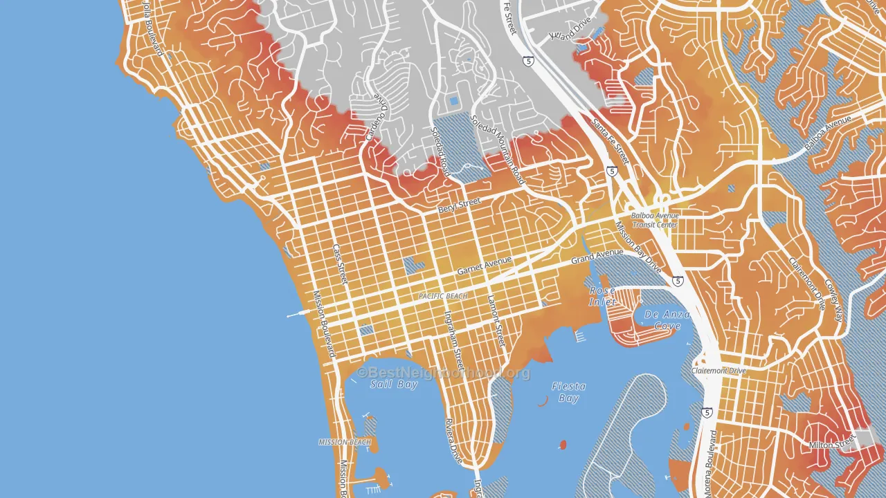 Transit Grade map of Pacific Beach, San Diego, CA
