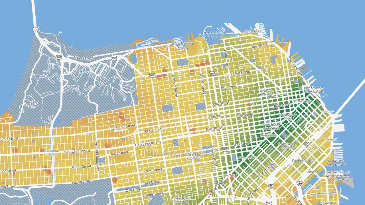 Transit Grade map of Pacific Heights, San Francisco, CA