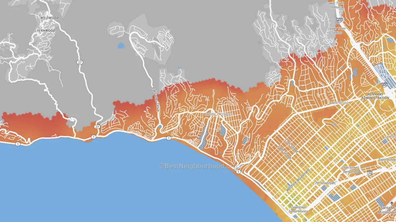Transit Grade map of Pacific Palisades, CA