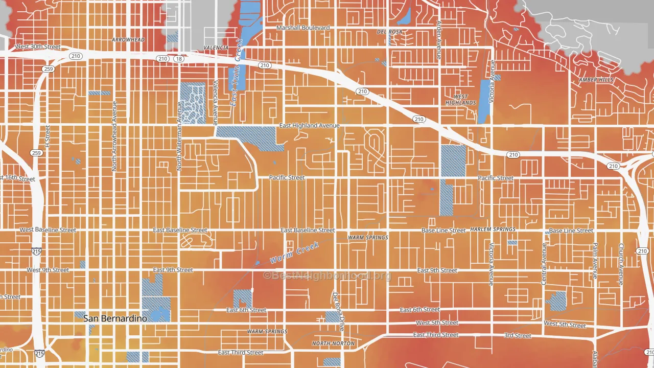 Transit Grade map of Pacific-Riverside, San Bernardino, CA