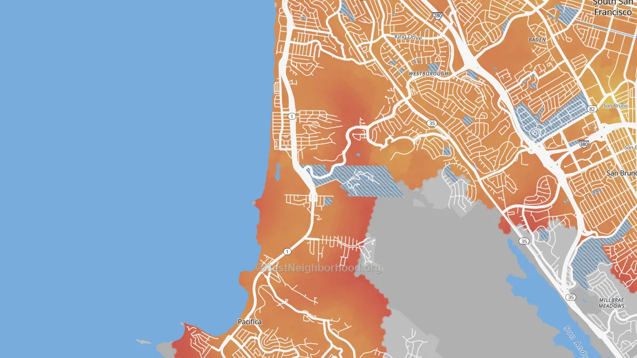 Transit Grade map of Pacifica, CA