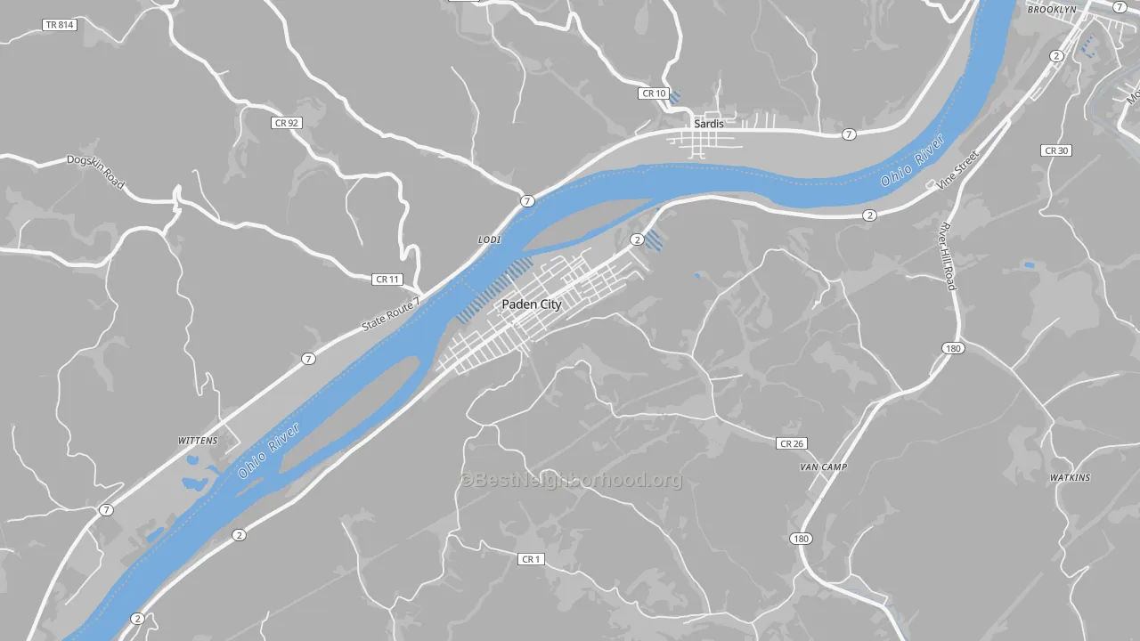 Transit Grade map of Paden City, WV