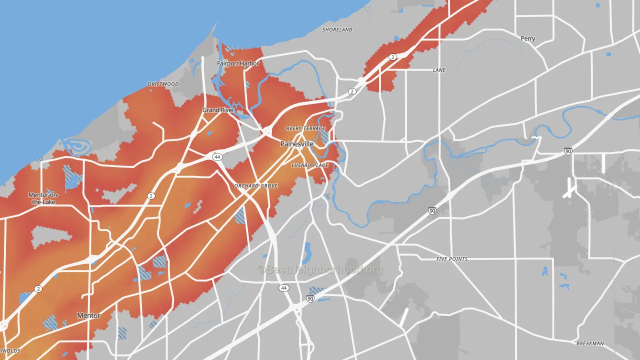 Transit Grade map of Painesville, OH