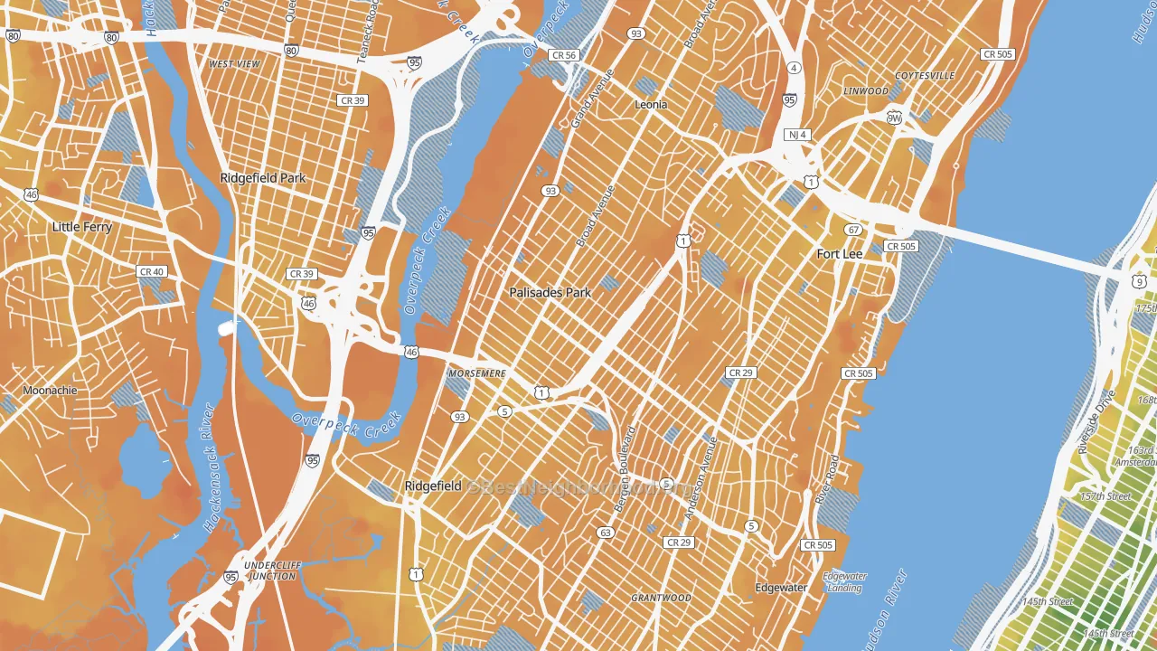 Transit Grade map of Palisades Park, NJ