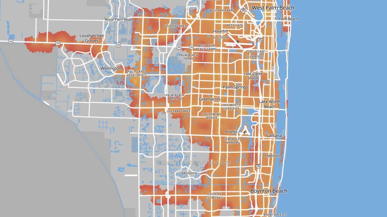 Transit Grade map of Palm Beach County, FL