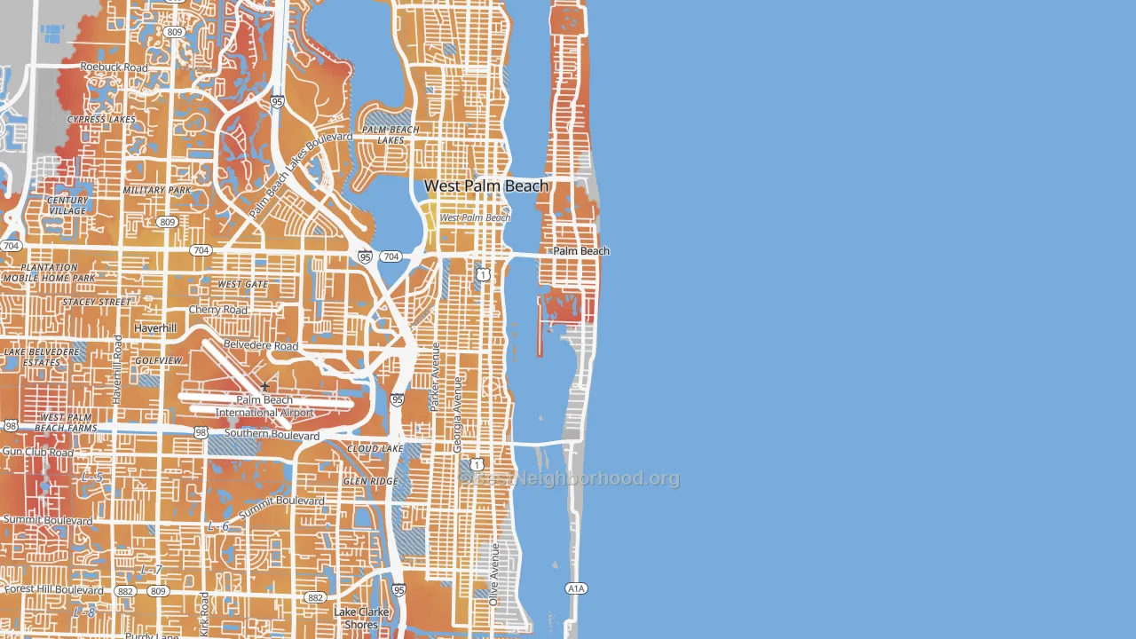 Transit Grade map of Palm Beach, FL