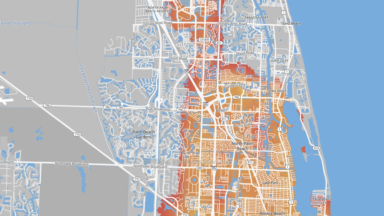 Transit Grade map of Palm Beach Gardens, FL