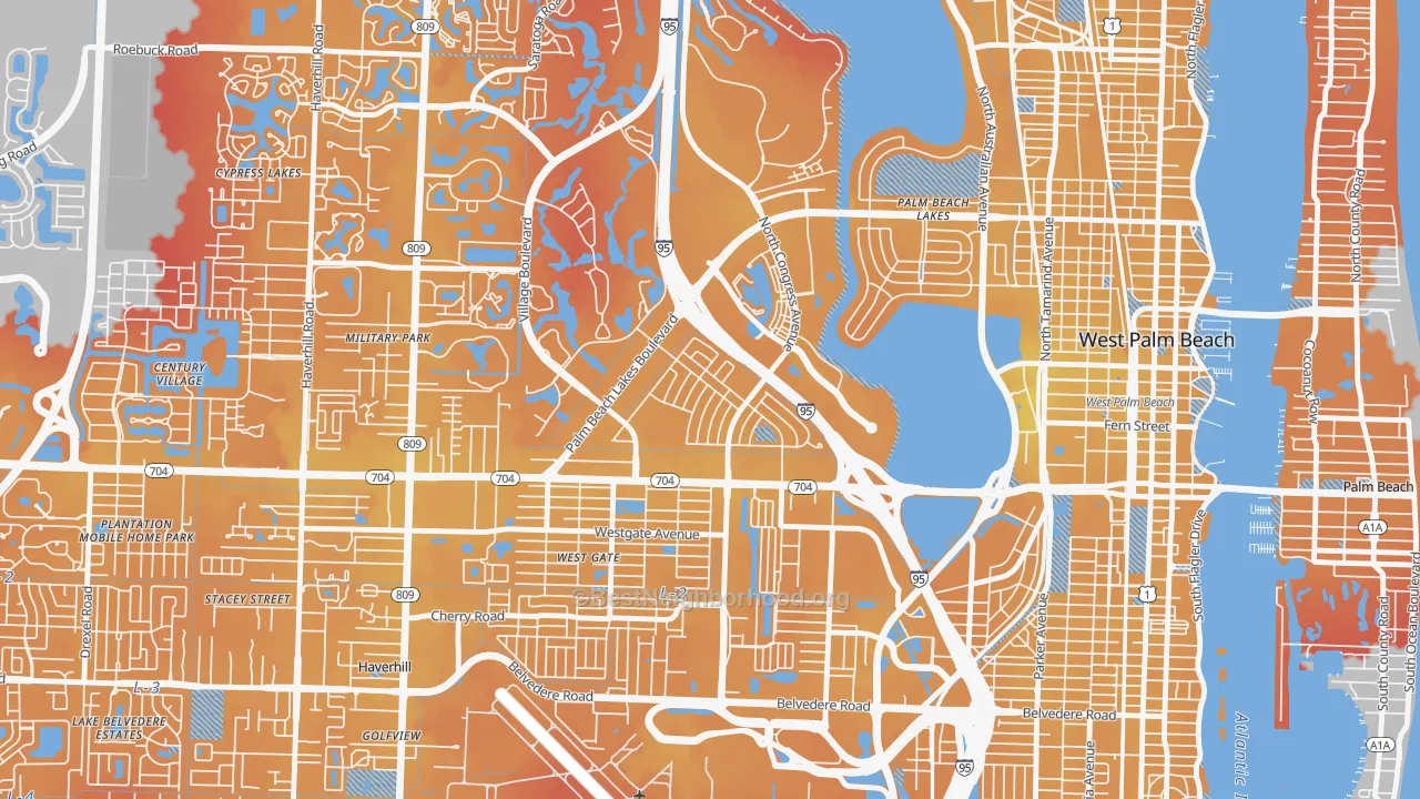 Transit Grade map of Palm Beach Lakes, West Palm Beach, FL
