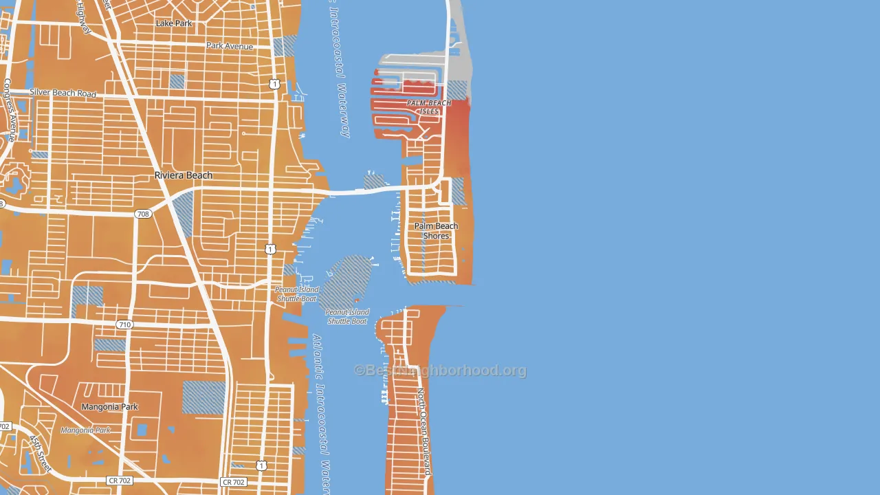 Transit Grade map of Palm Beach Shores, FL