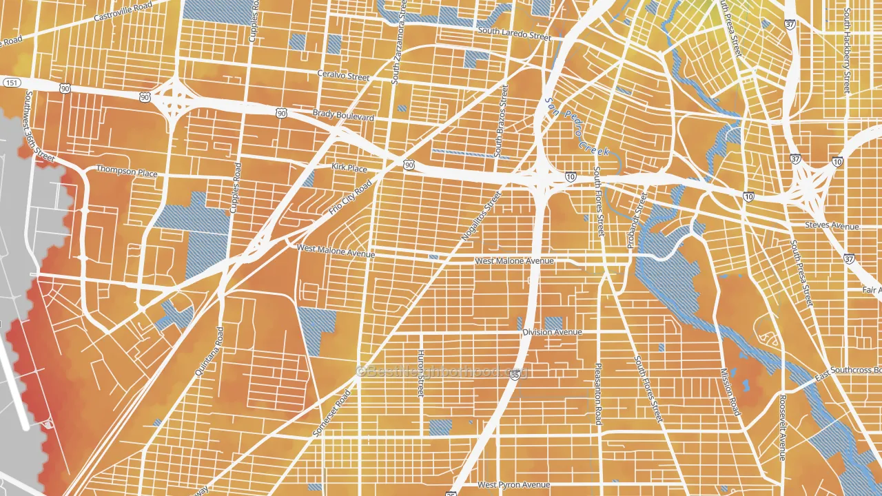 Transit Grade map of Palm Heights, San Antonio, TX