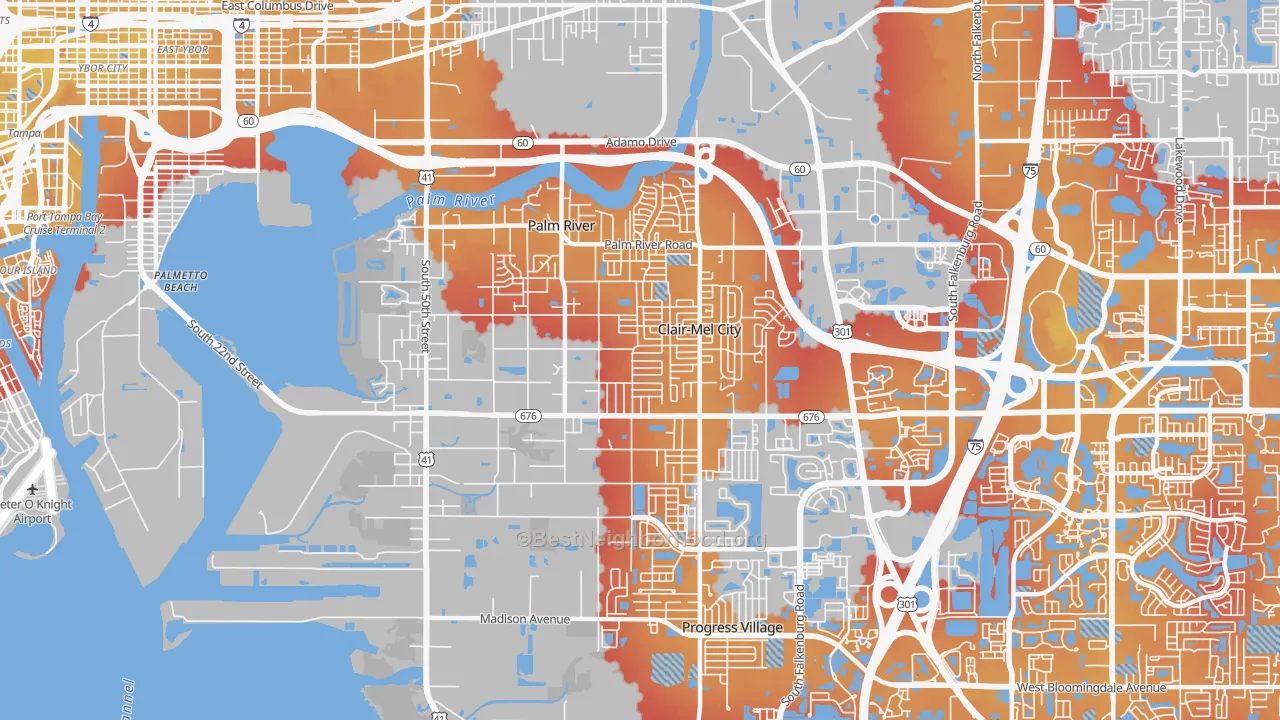 Transit Grade map of Palm River-Clair Mel, FL