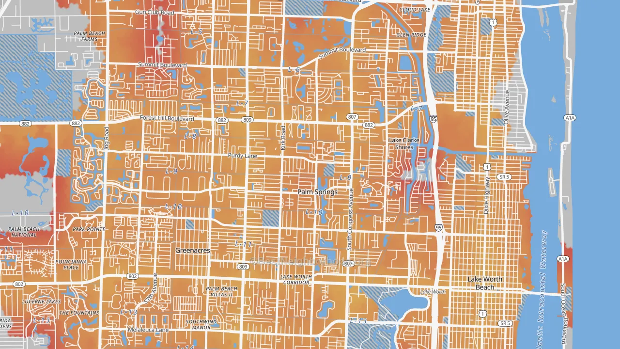 Transit Grade map of Palm Springs, FL