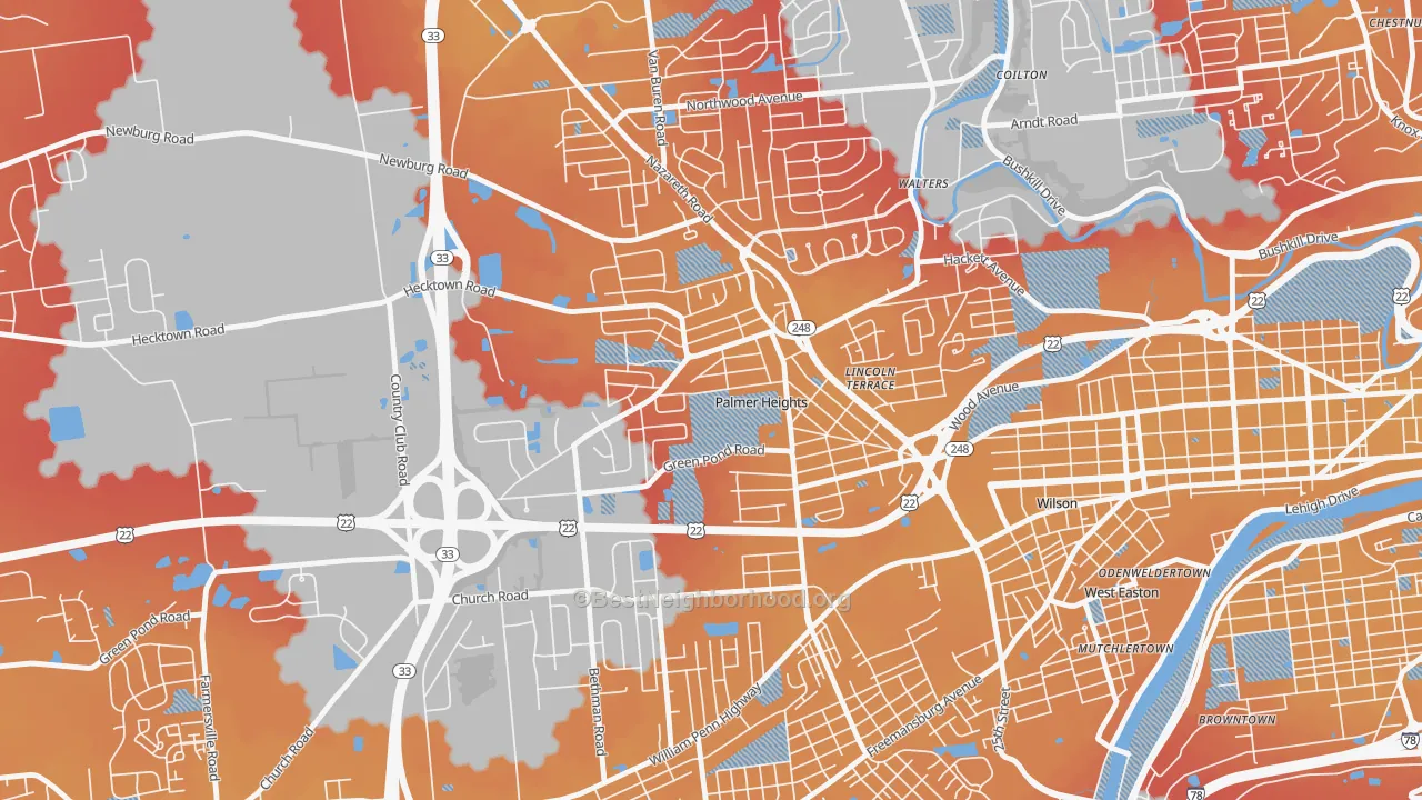 Transit Grade map of Palmer Heights, Easton, PA