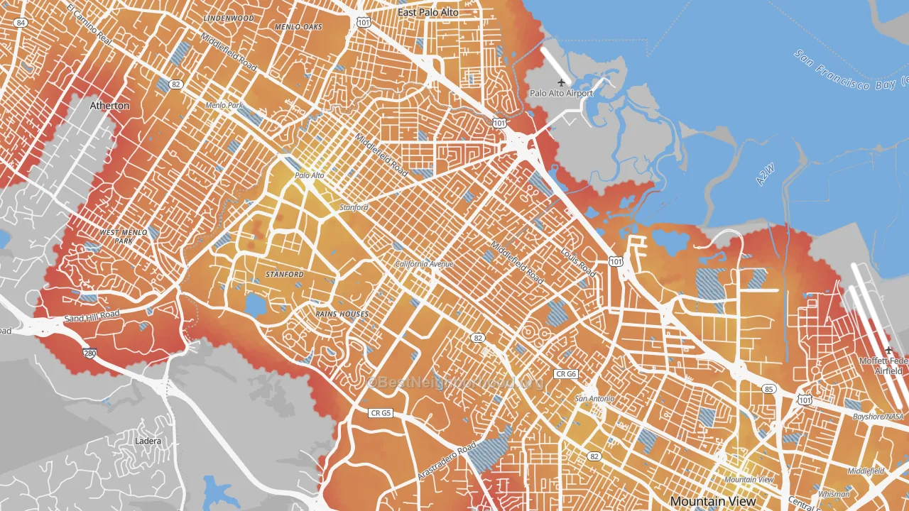 Transit Grade map of Palo Alto, CA
