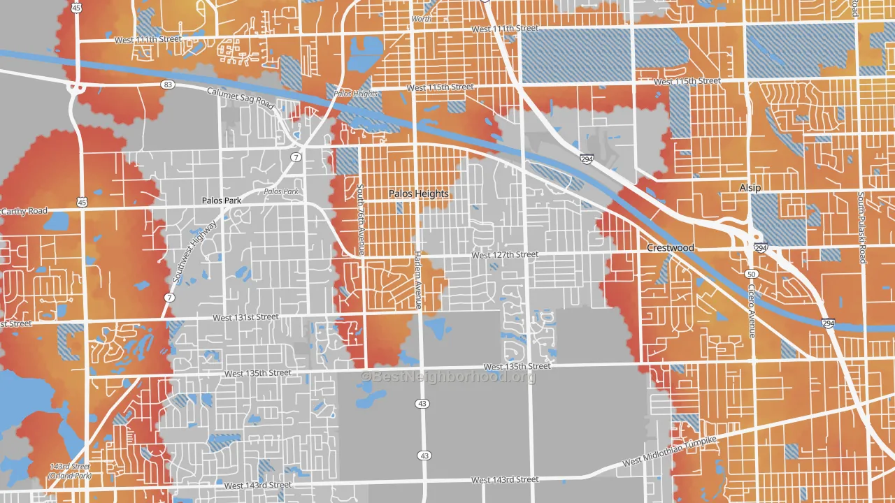Transit Grade map of Palos Heights, IL
