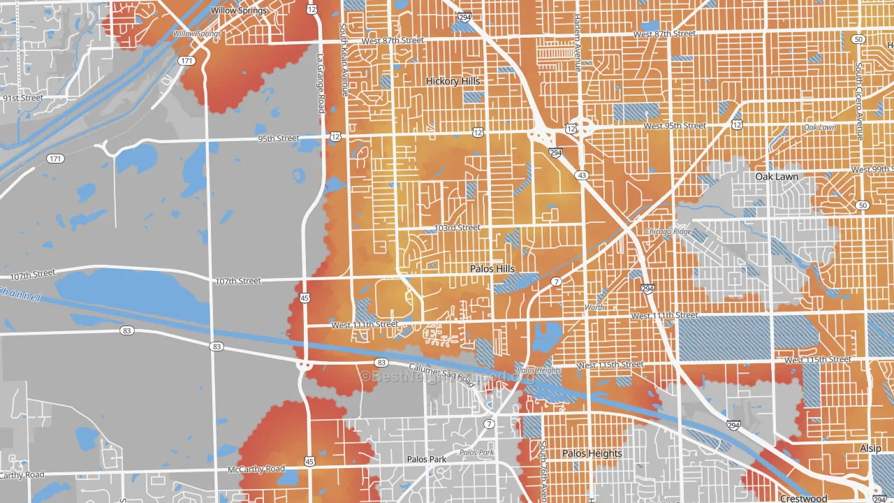 Transit Grade map of Palos Hills, IL