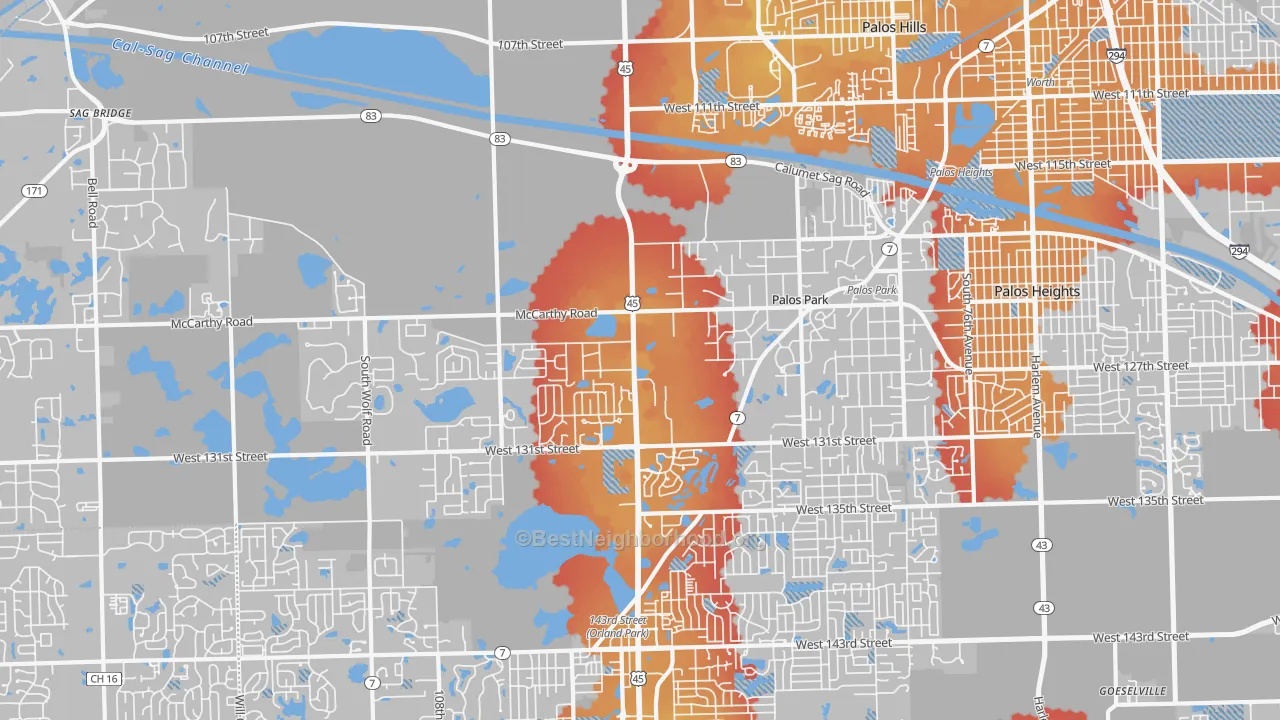 Transit Grade map of Palos Park, IL
