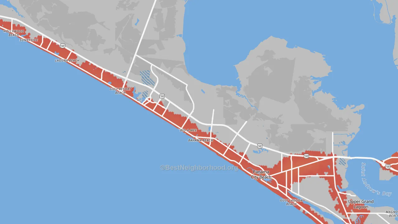 Transit Grade map of Panama City Beach, FL