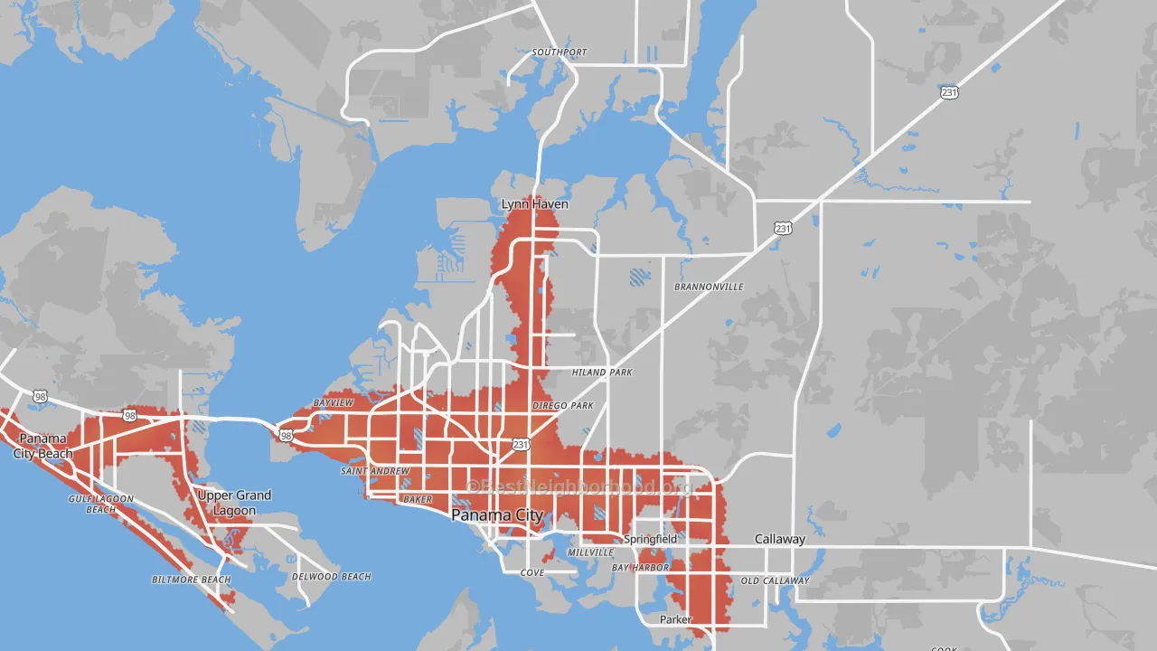 Transit Grade map of Panama City, FL