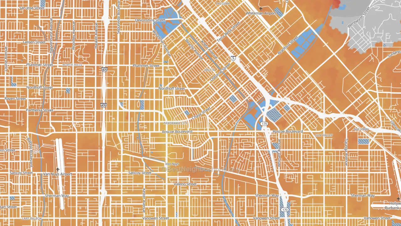 Transit Grade map of Panorama City, CA