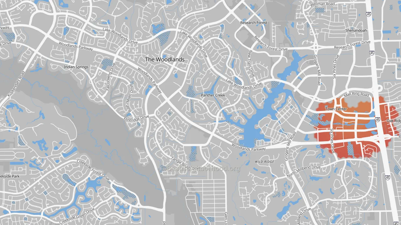 Transit Grade map of Panther Creek, The Woodlands, TX