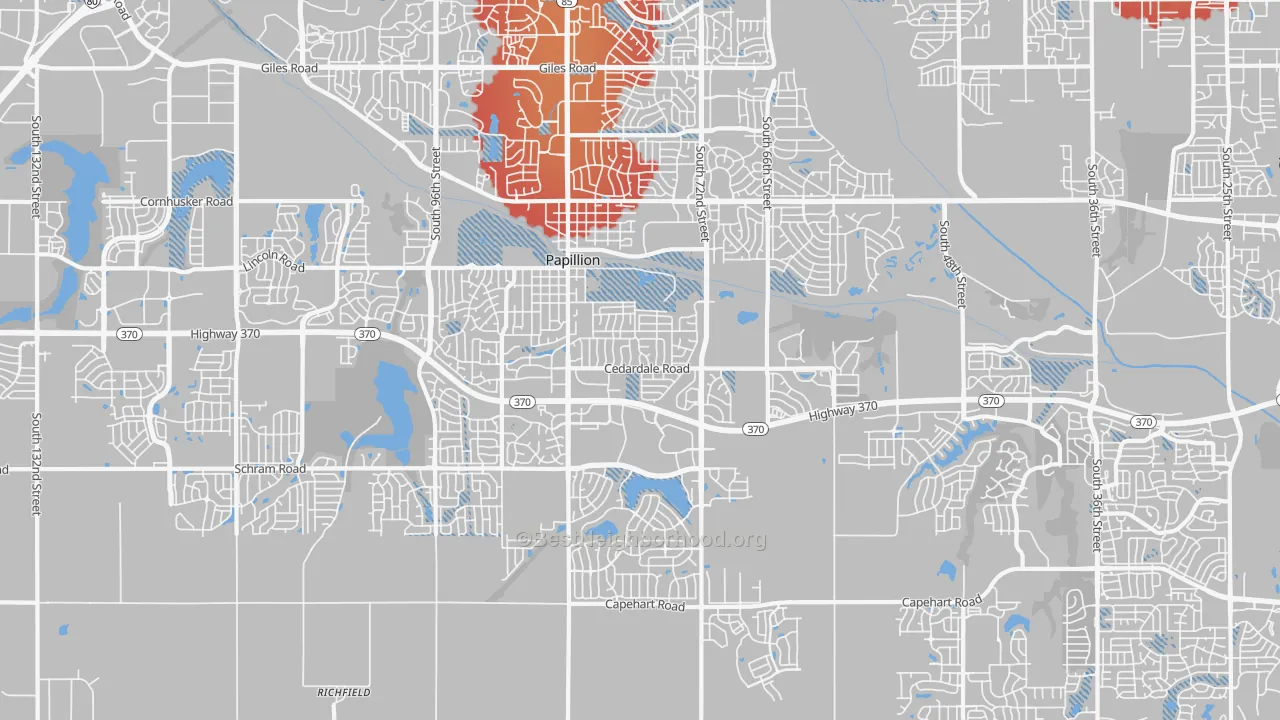 Transit Grade map of Papillion, NE