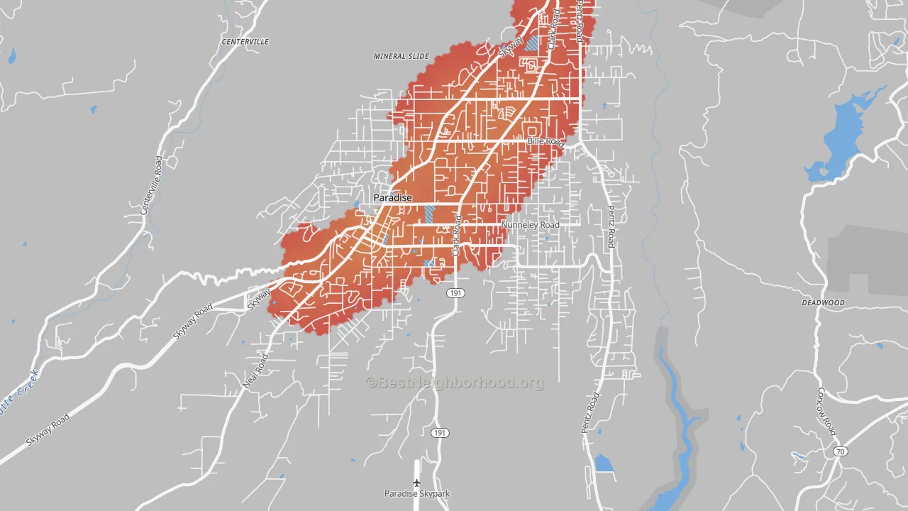 Transit Grade map of Paradise, CA