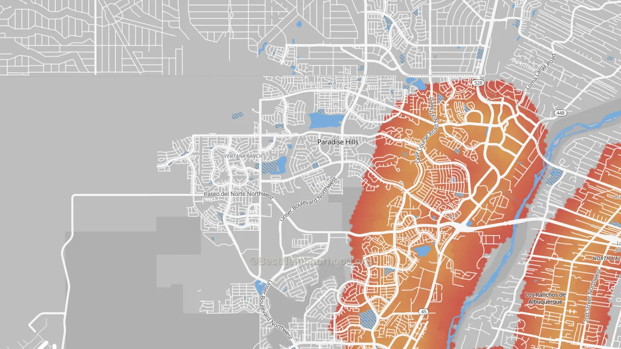 Transit Grade map of Paradise Hills, NM