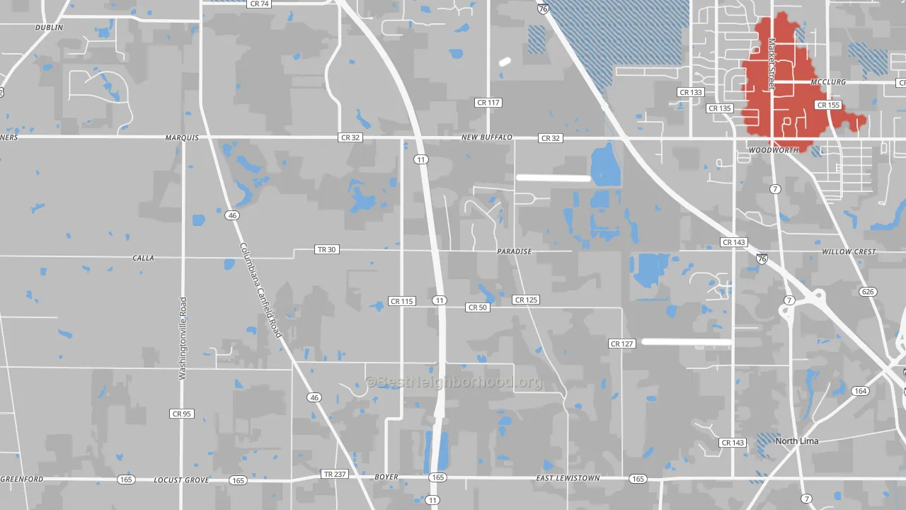 Transit Grade map of Paradise, OH