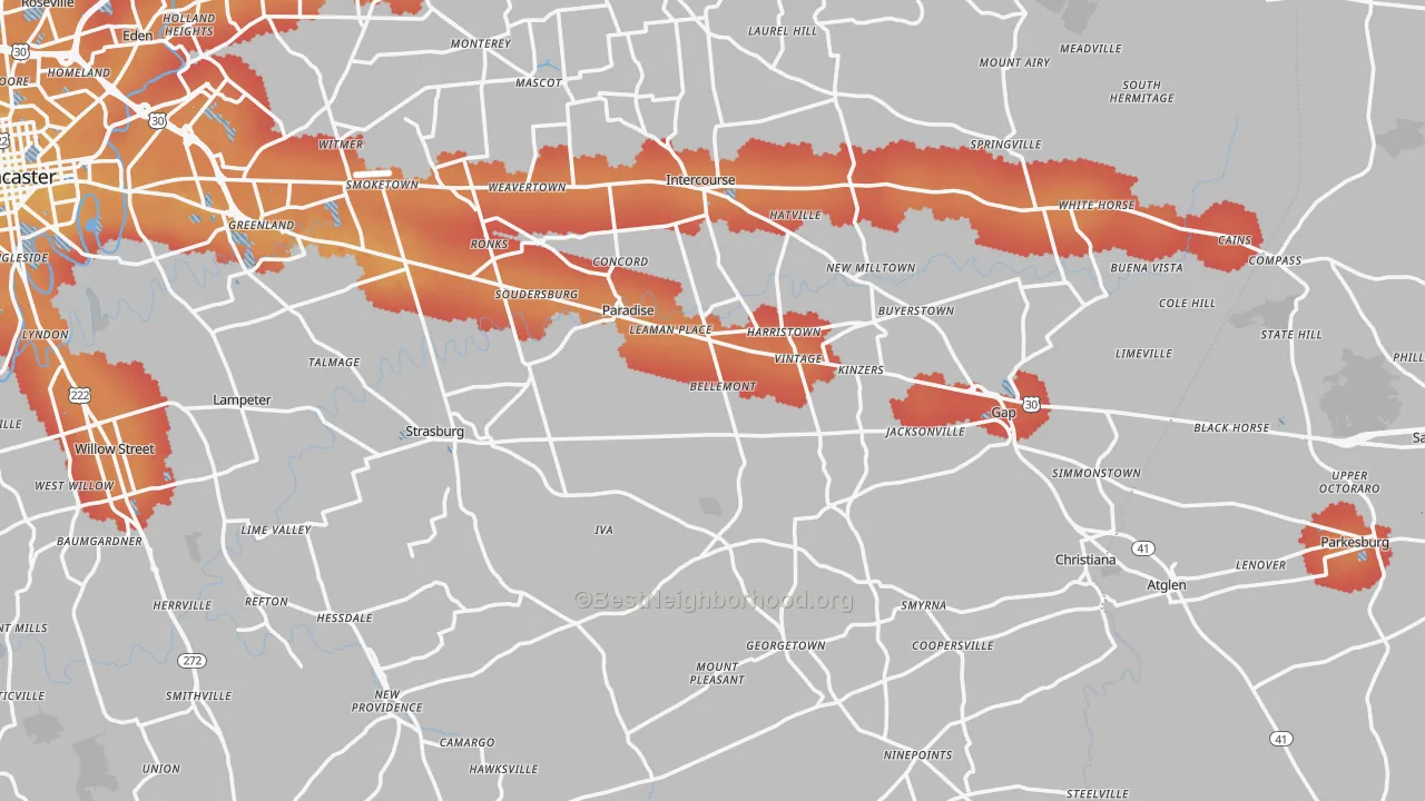 Transit Grade map of Paradise, PA