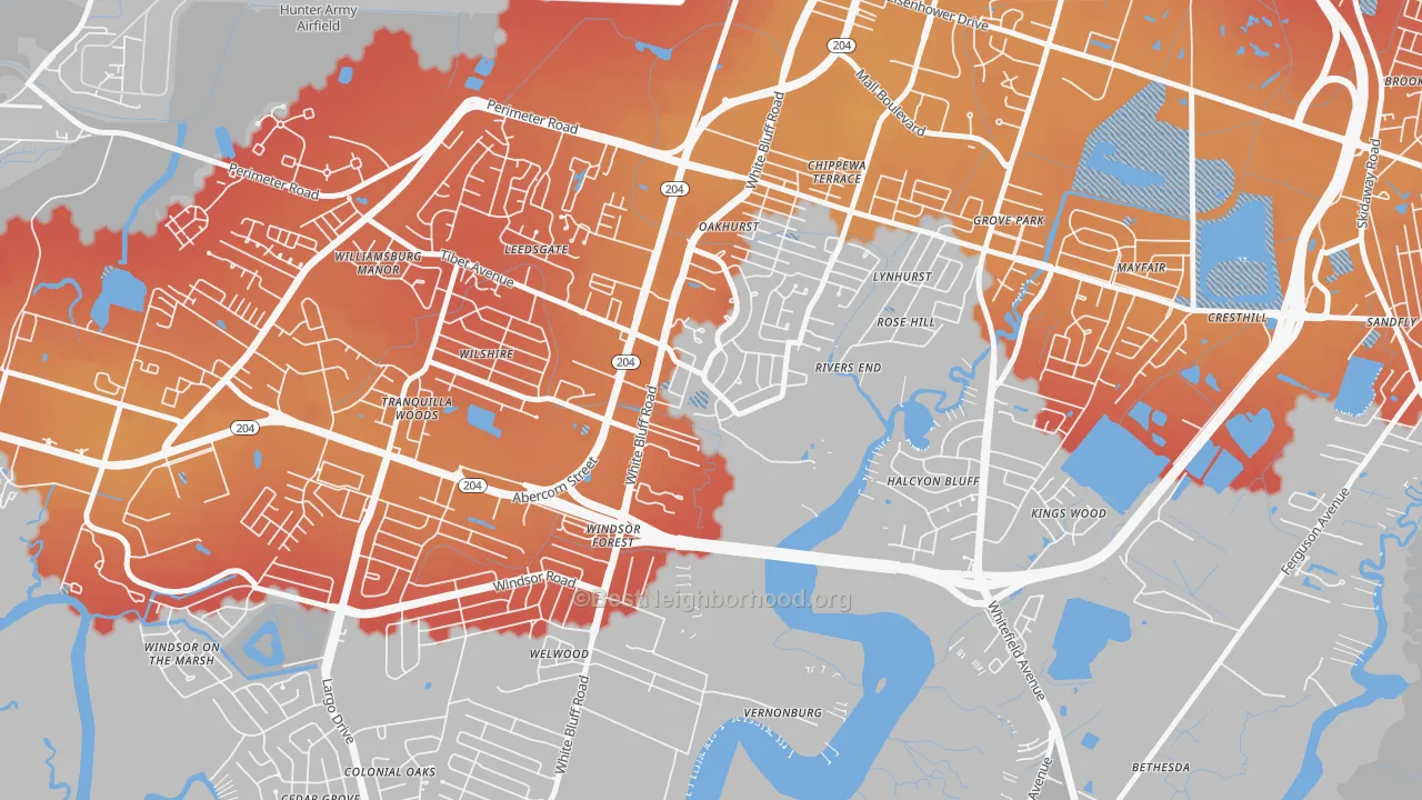 Transit Grade map of Paradise Park, Savannah, GA