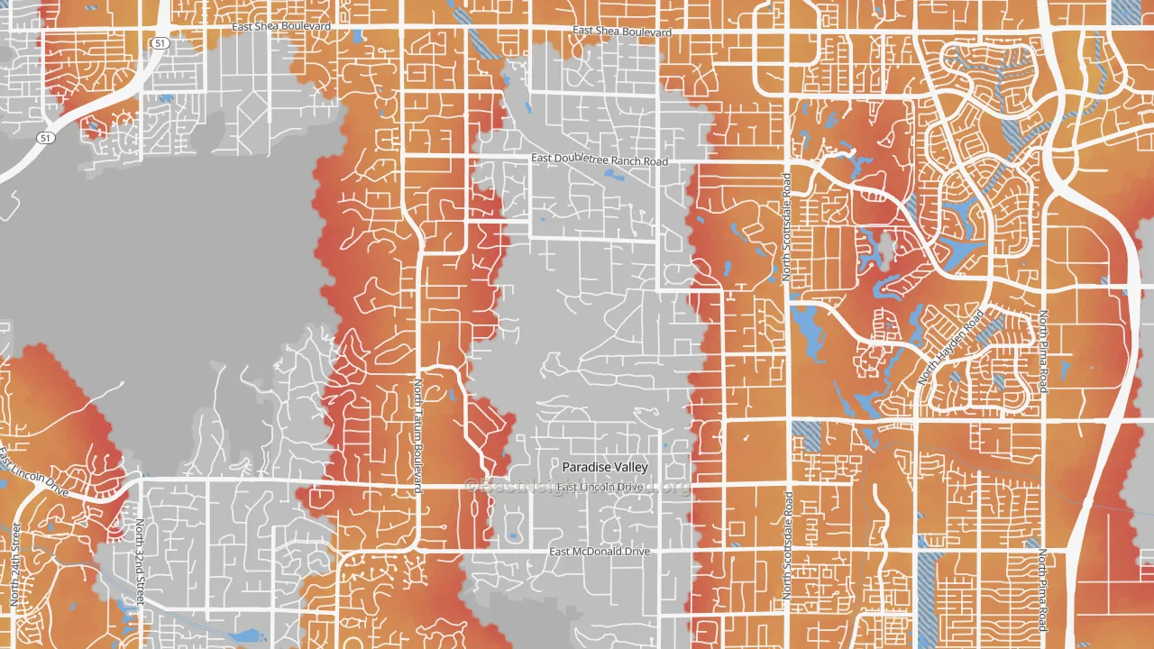 Transit Grade map of Paradise Valley, AZ
