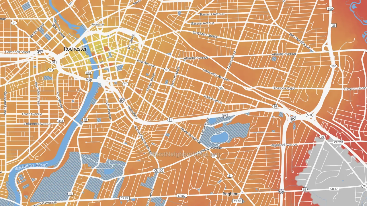 Transit Grade map of Park Avenue, Rochester, NY