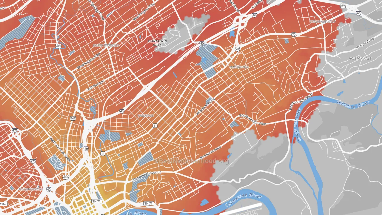 Transit Grade map of Park City, Knoxville, TN
