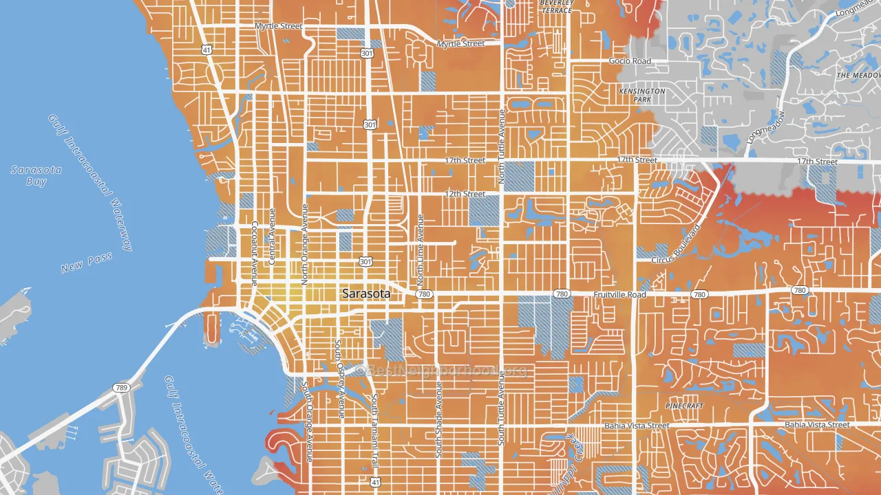 Transit Grade map of Park East, Sarasota, FL
