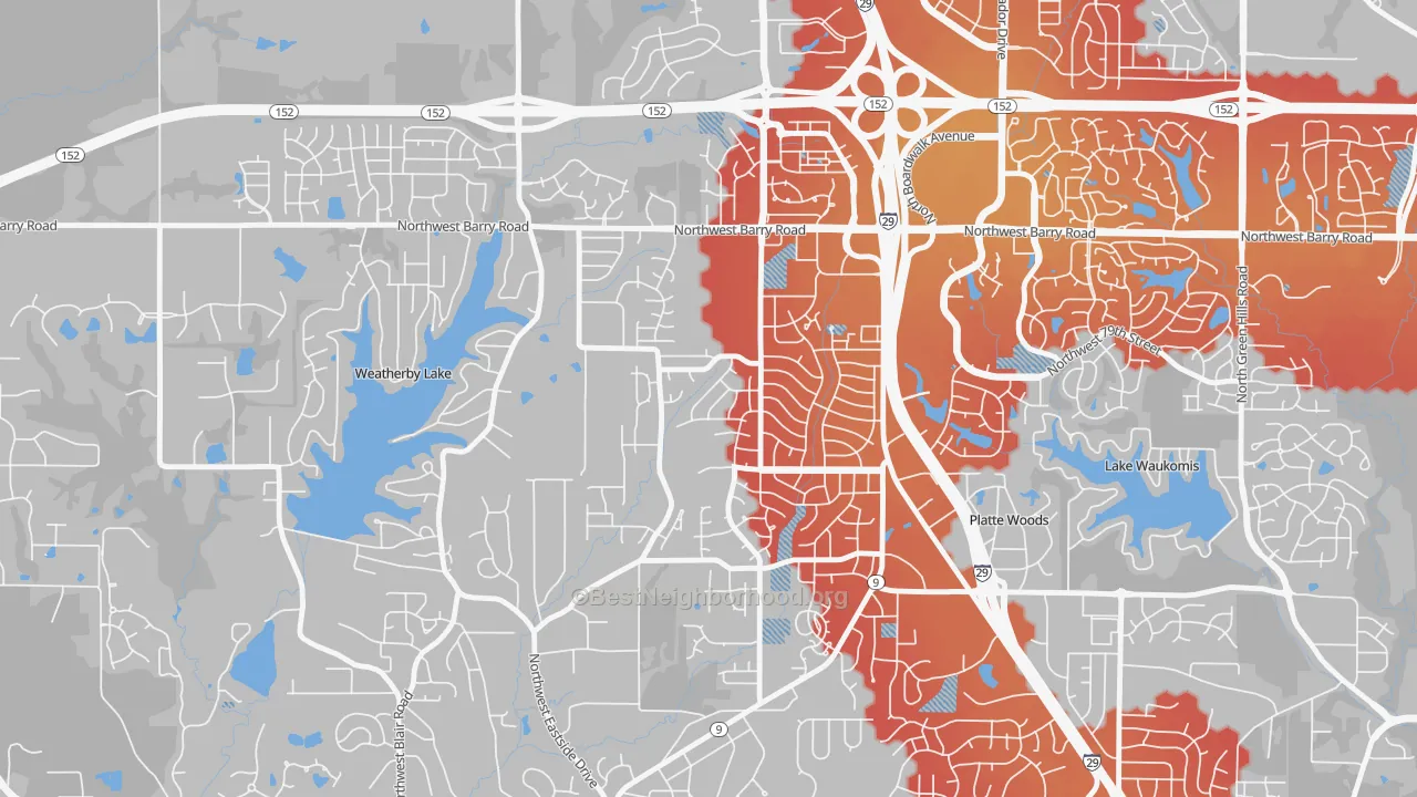 Transit Grade map of Park Forest, Kansas City, MO