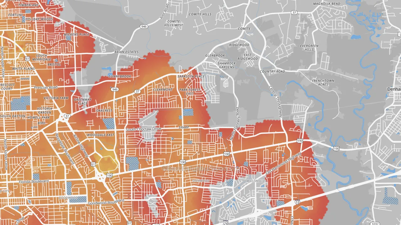 Transit Grade map of Park Forest-Louisiana North, Baton Rouge, LA
