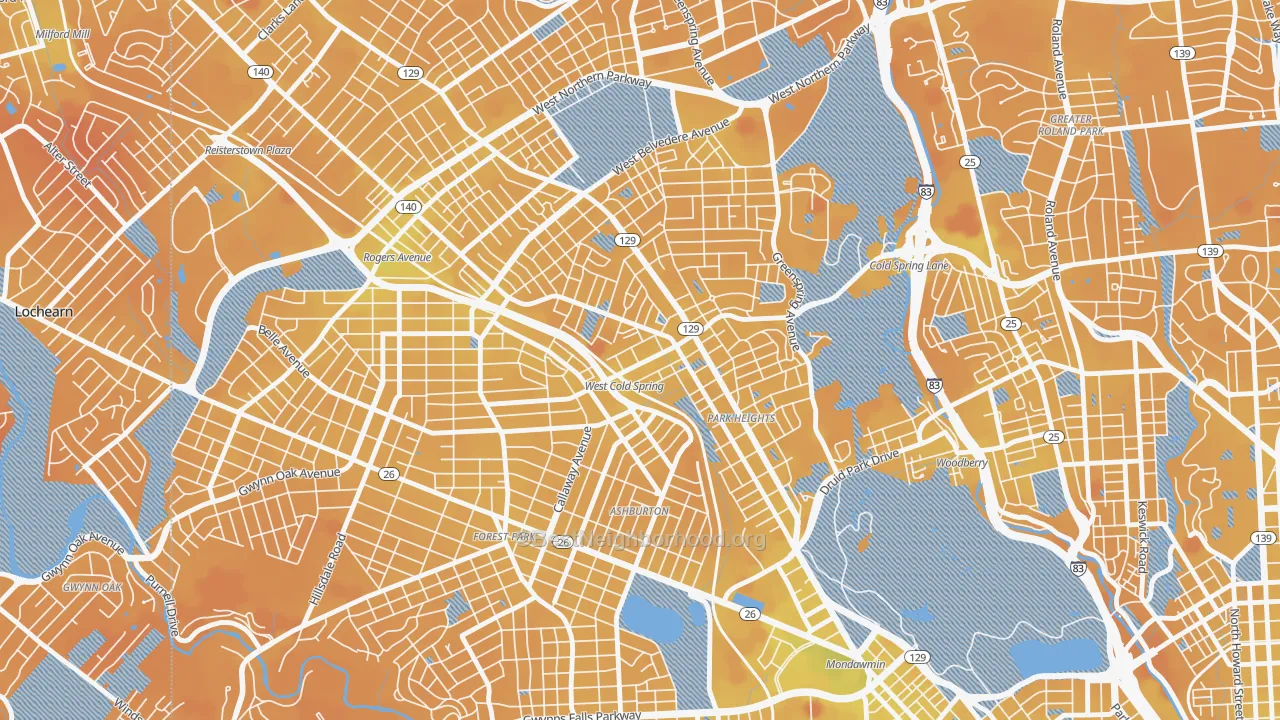 Transit Grade map of Park Heights, Baltimore, MD