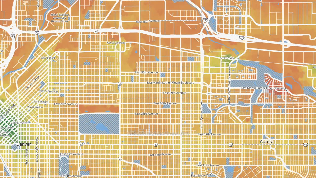 Transit Grade map of Park Hill, Denver, CO