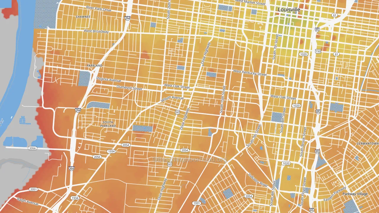 Transit Grade map of Park Hill, Louisville, KY
