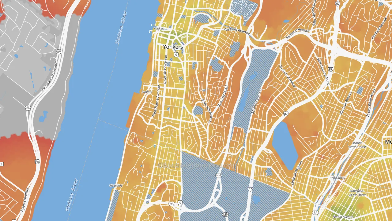 Transit Grade map of Park Hills, Yonkers, NY