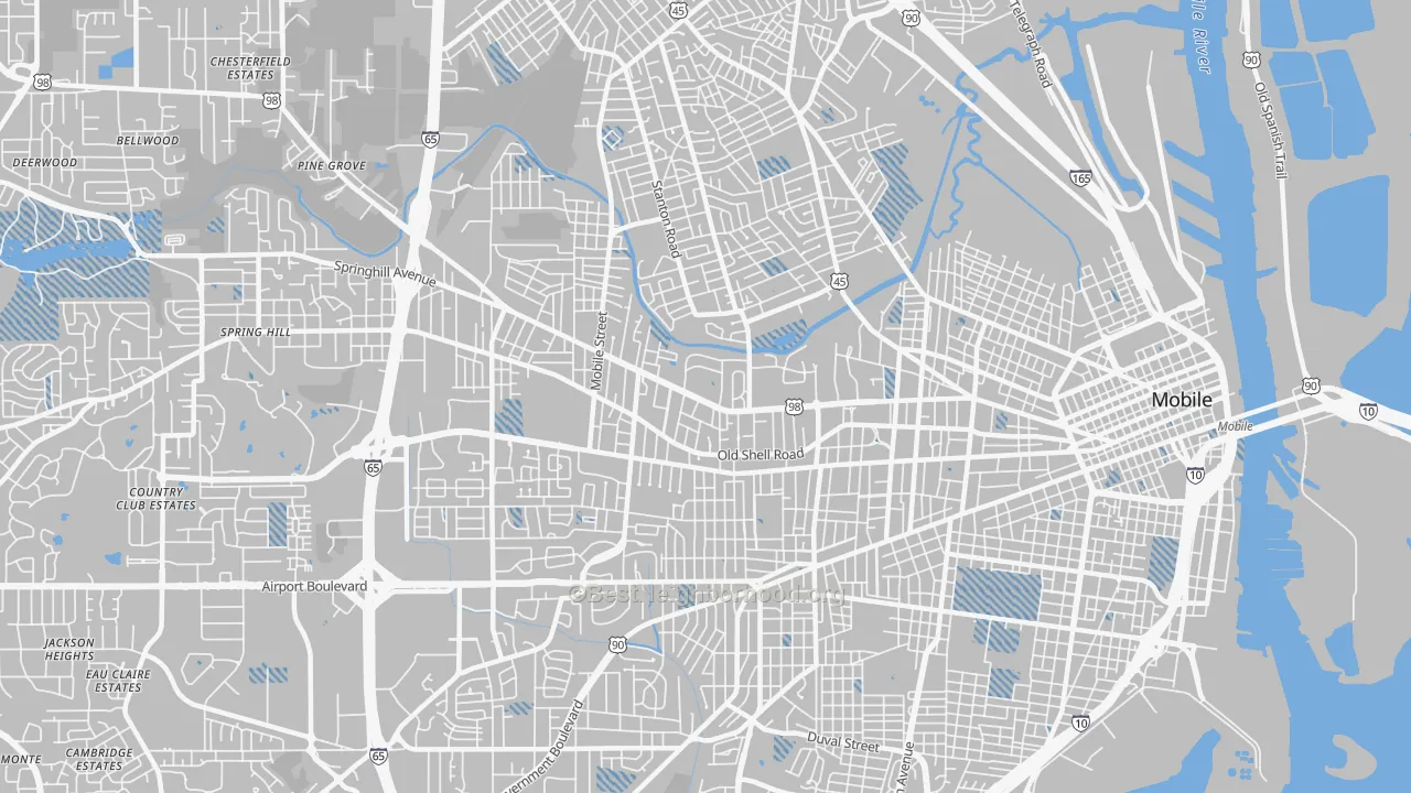 Transit Grade map of Park Place, Mobile, AL