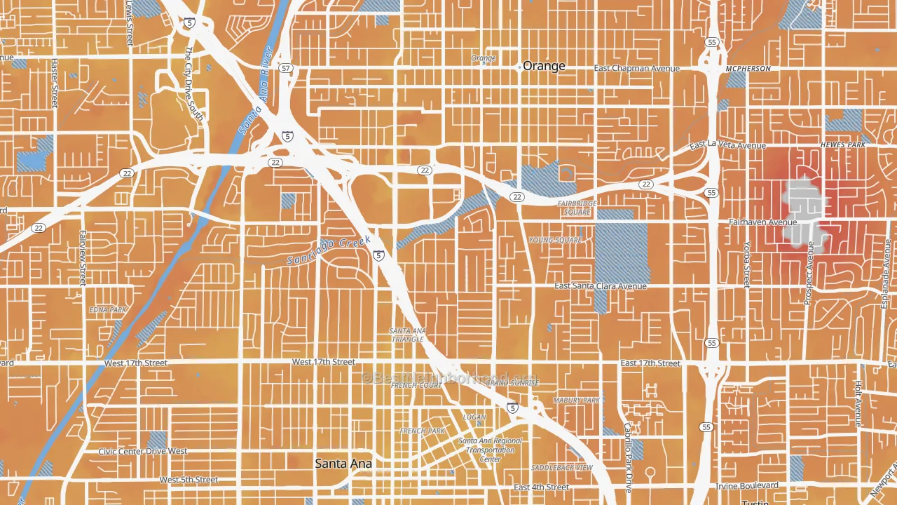 Transit Grade map of Park Santiago, Santa Ana, CA